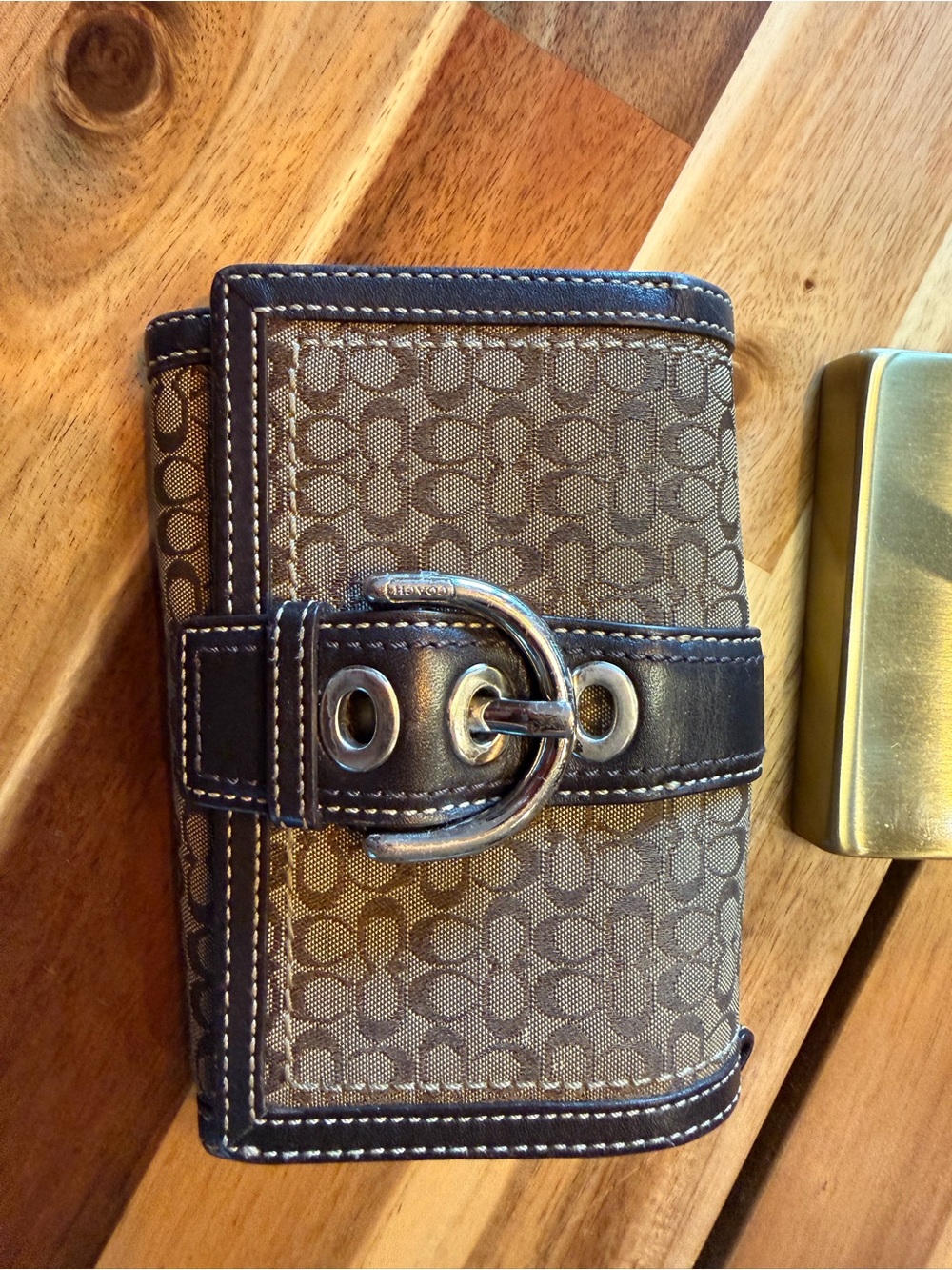 Vintage Coach Soho Signature Jacquard Buckle Wallet Brown Y2K